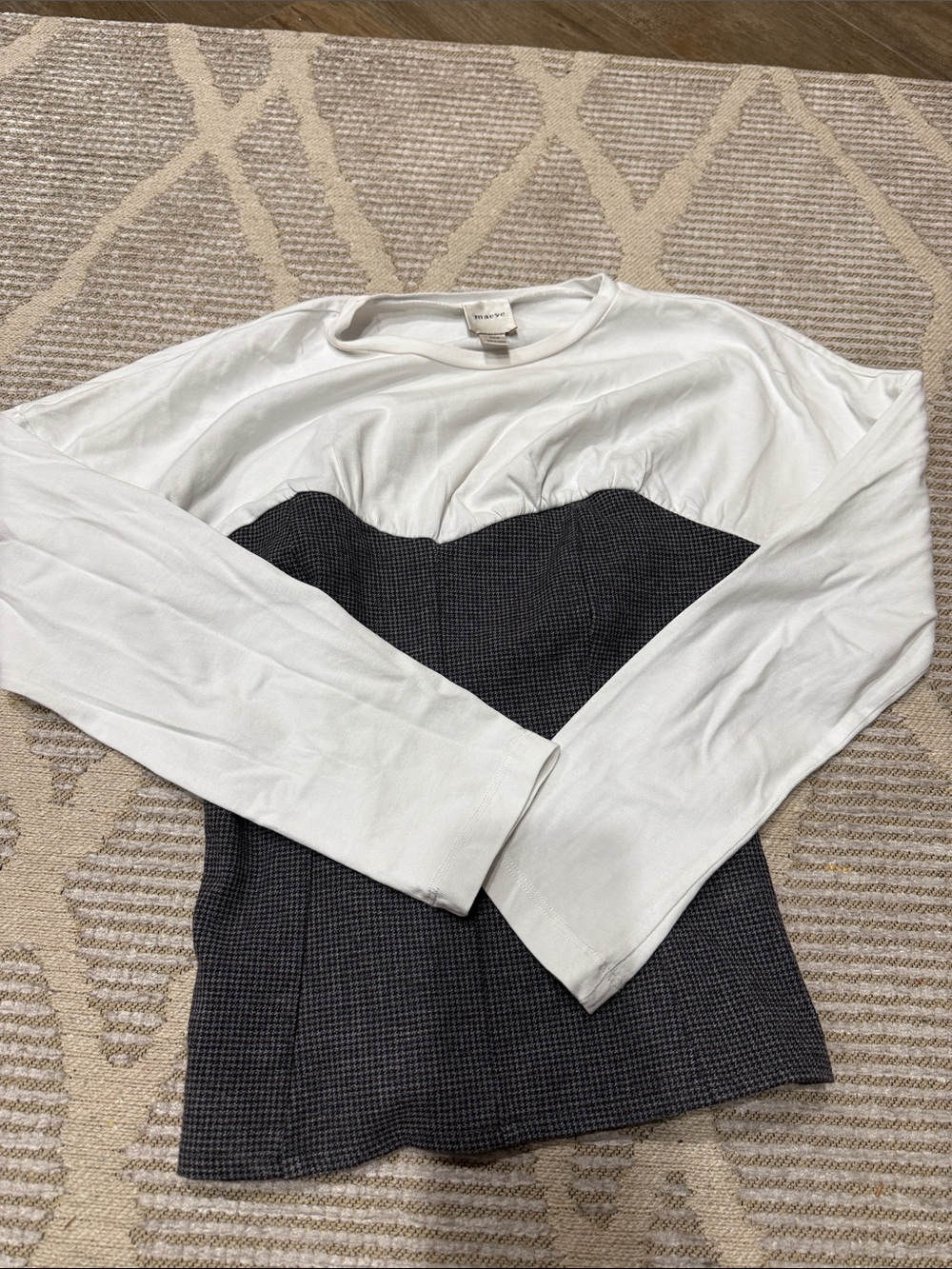 Maeve White Long-Sleeve Top with Black Textured Bust